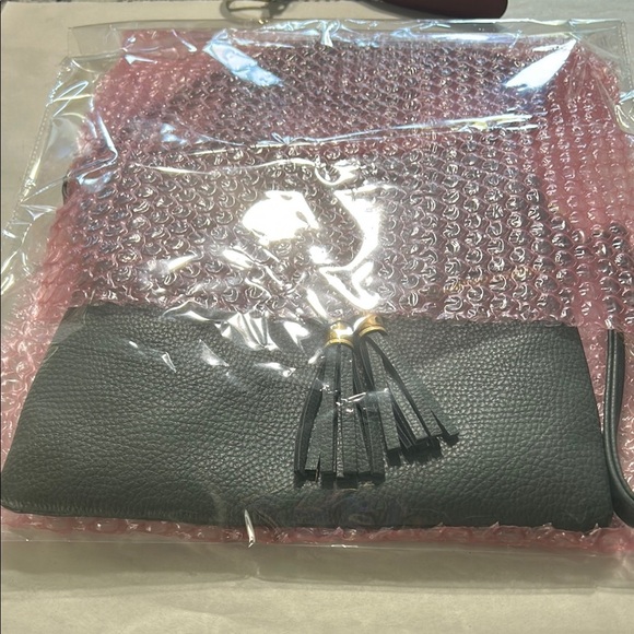 Gray Crossbody Bag with Tassel Detail and Adjustable Strap - Picture 11 of 11